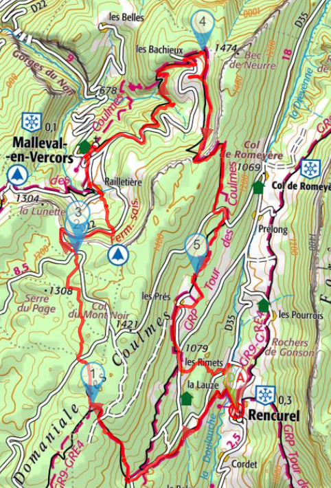 Carte IGN La boucle du tour des Coulmes (Visorando)