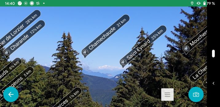 ViewRanger écran détection de sommets