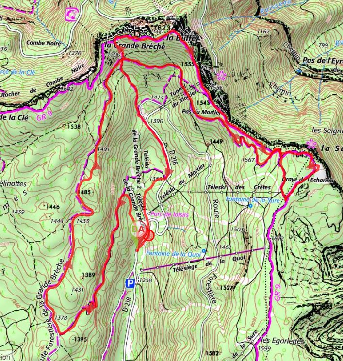 carte IGN rando raquettes Autrans La Sure