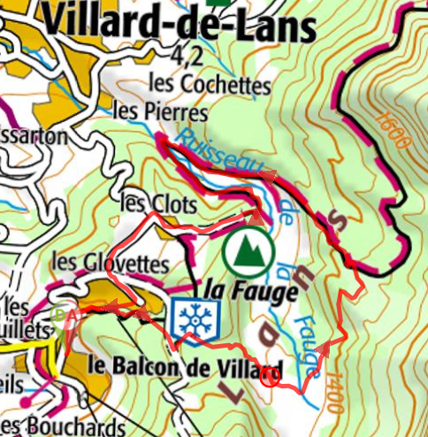 La carte IGN de la rando raquettes au Roybon